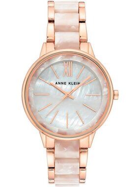 Anne Klein Women's White And Rose Gold Analog Quartz Resin Bracelet Luxury Watch
